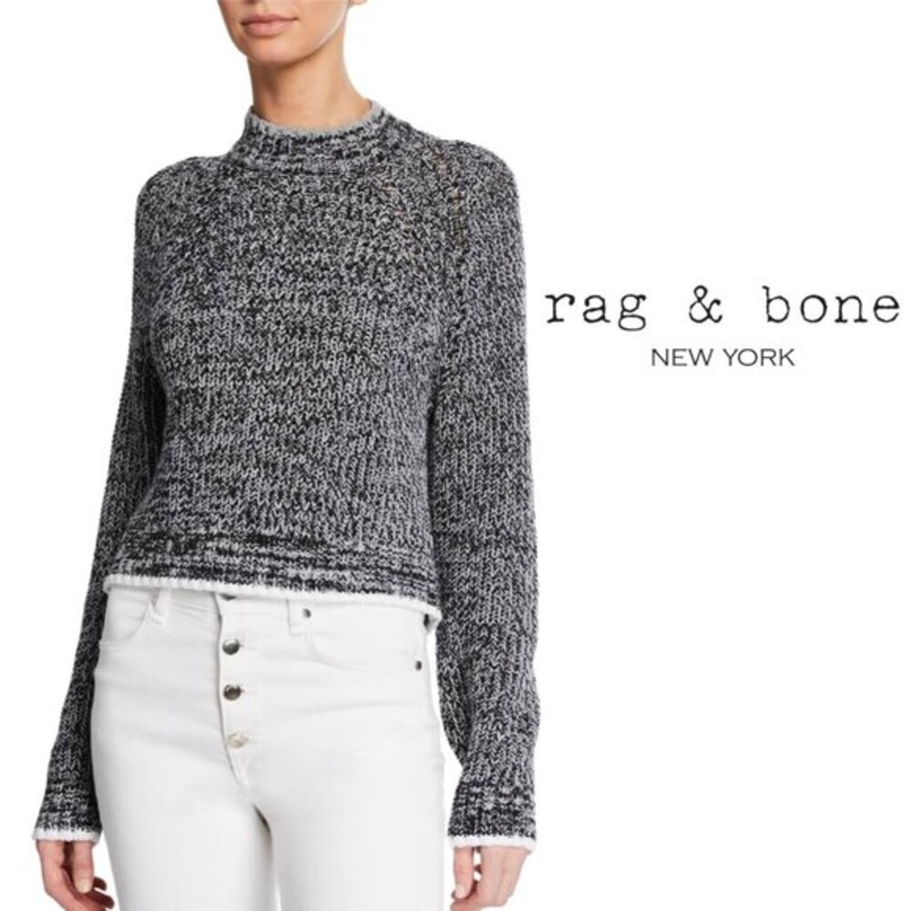 Rag & Bone Small Black White Marled Gray Sweater Pullover Top Iliana Long Sleeve